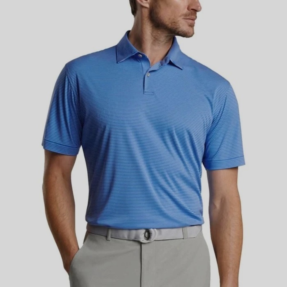 Peter Millar Golf Polo Men's XL Blue Featherweight Performance‎ Stripe UPF Shirt